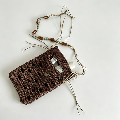 Hollow Crochet Drawstring Mini Phone Crossbody Bag