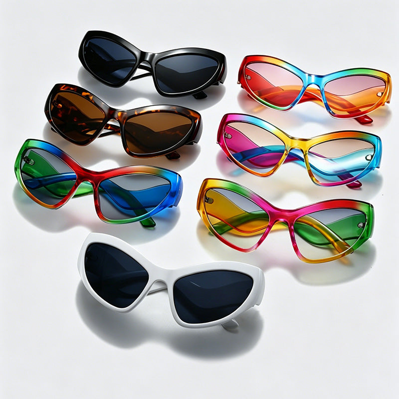 Gradient Rainbow Wavy Temple Cat Eye Sunglasses