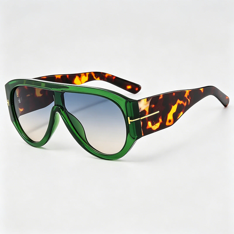 One-piece Integrated Thick Rim Aviator Sunglasses