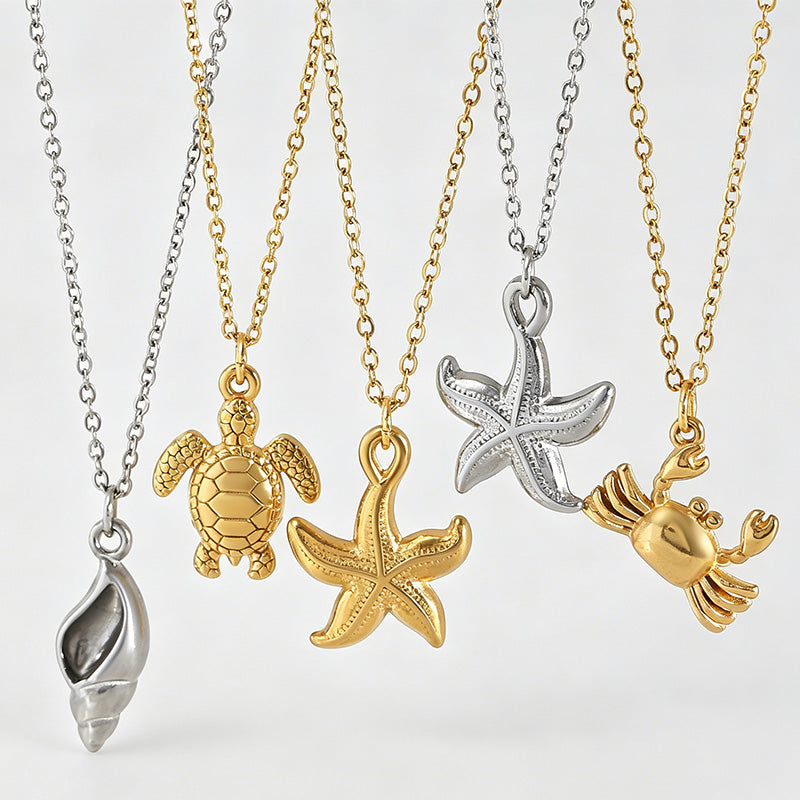 Ocean Beach Series Starfish Shell Stainless Necklace