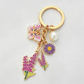 Floral Butterfly Pearl Enamel Keychain