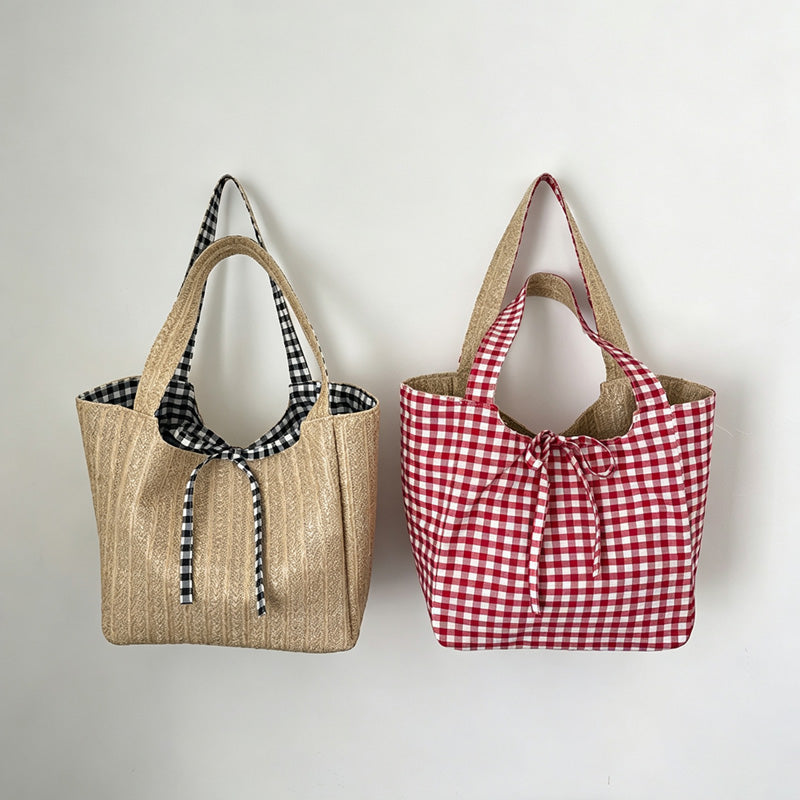 Gingham Reversible Trim Tote Bag