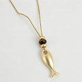 Natural Stone Fish Beaded Titanium Steel Necklace