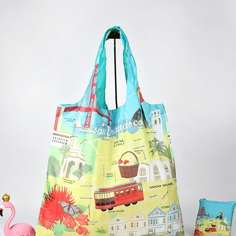Foldable City Landmark Shopping Tote Bag