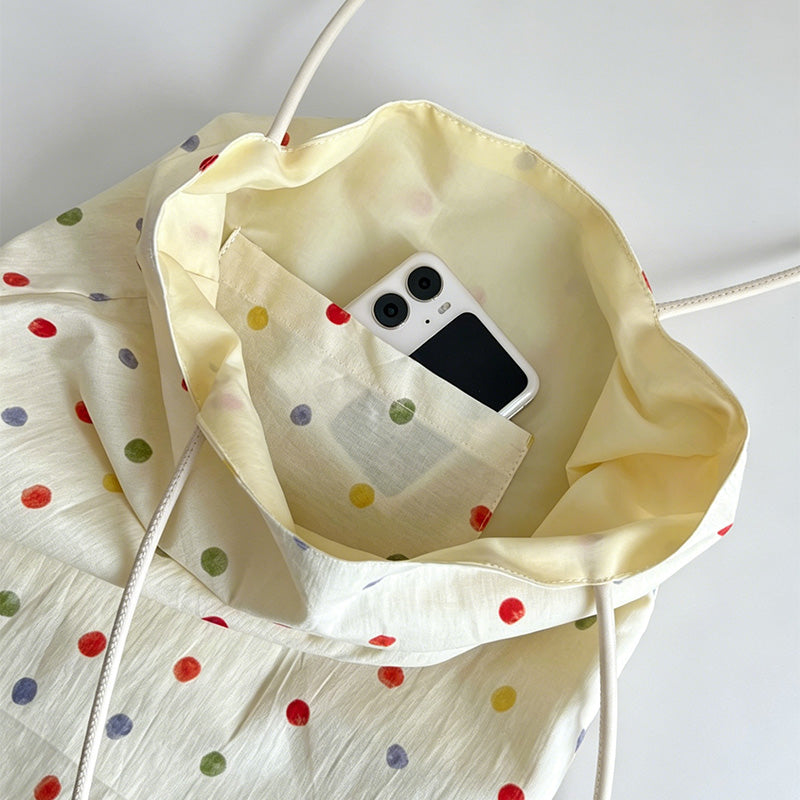 Minimalist Polka Dot Cotton Shoulder Bag