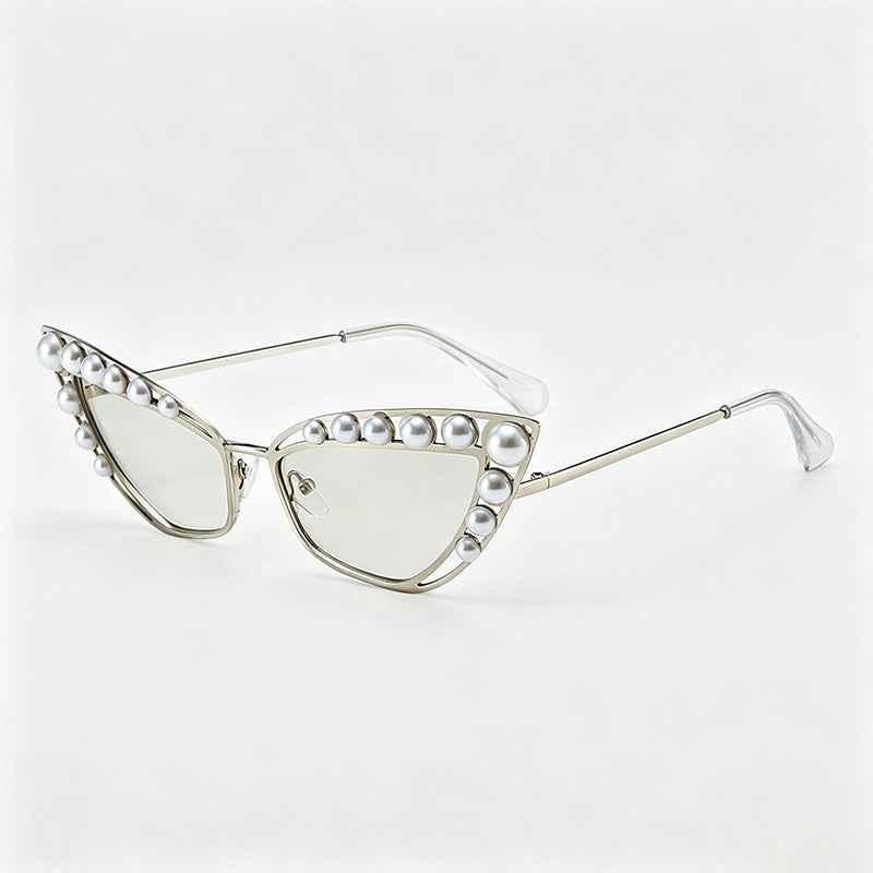 Luxury Pearl Cat-Eye Metal Frame Fashion Sunglasses