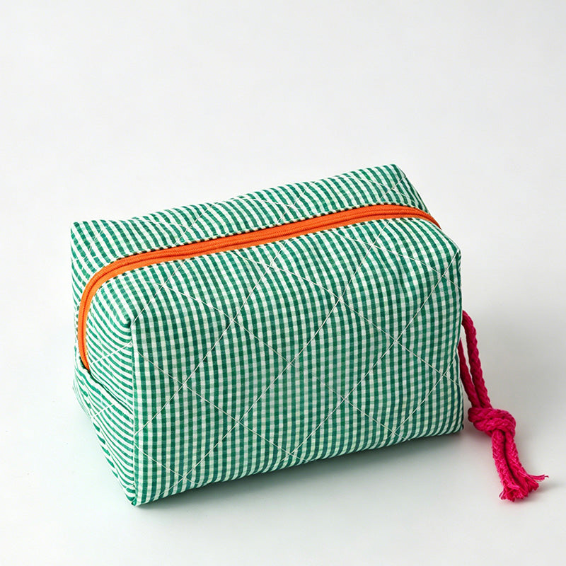 Contrast Plaid Large Capacity Travel Cosmetic Bag