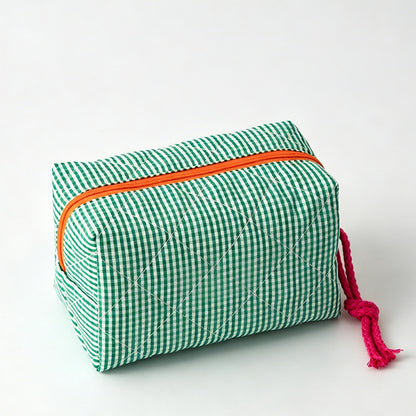 Contrast Plaid Large Capacity Travel Cosmetic Bag