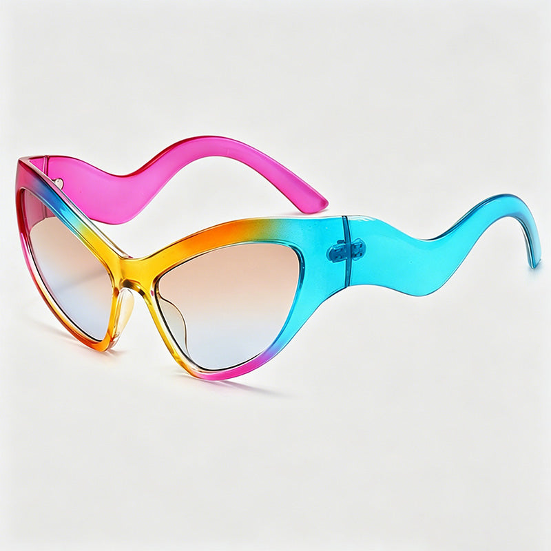 Gradient Rainbow Wavy Temple Cat Eye Sunglasses
