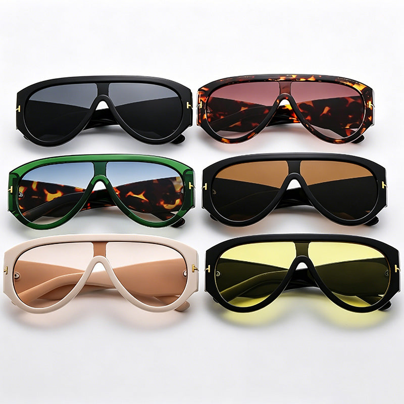 One-piece Integrated Thick Rim Aviator Sunglasses