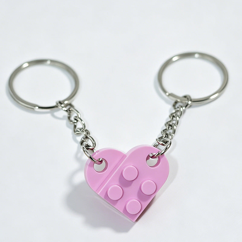 Split Heart Building Block Couple Keychain