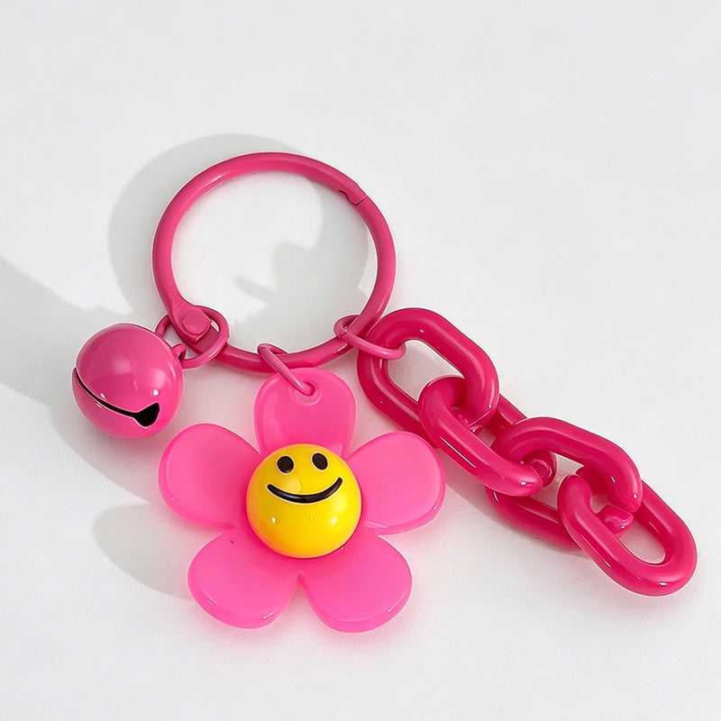 Smiley Face Daisy Flower Keychain