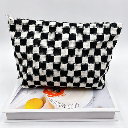 Capacity Checkerboard Knitted Storage Pouch