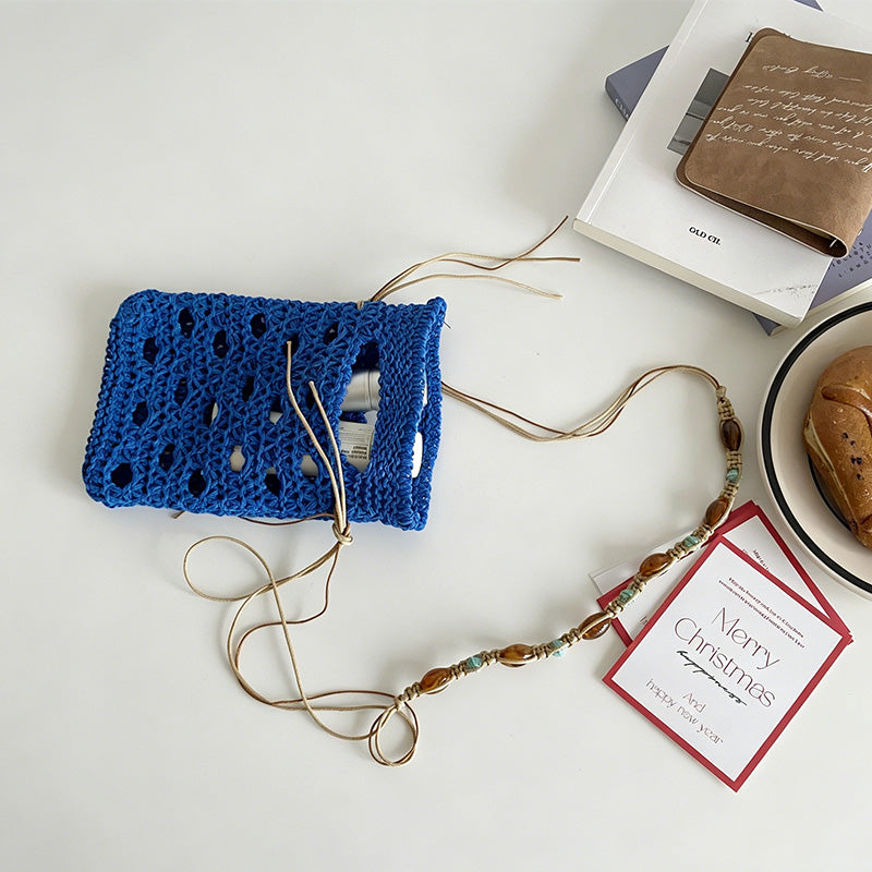 Hollow Crochet Drawstring Mini Phone Crossbody Bag