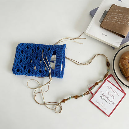 Hollow Crochet Drawstring Mini Phone Crossbody Bag