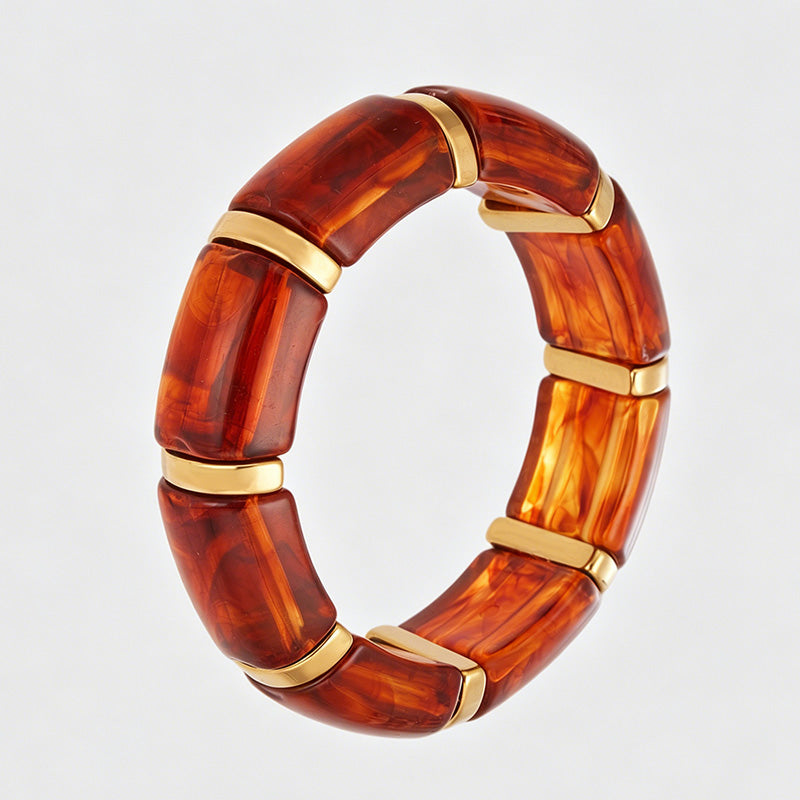 Vintage Marbled Resin Spacer Stretch Bangle Bracelet