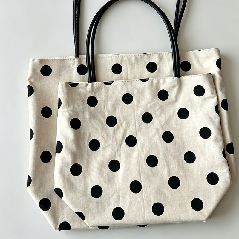 Casual Cotton Linen Polka Dot Shoulder Bag