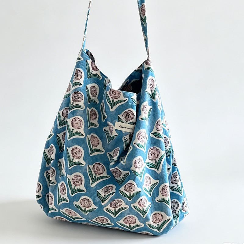 Modern Artistic Floral Print Cotton Tote Bag