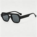 Vertical Rib Textured Double Bridge Square Aviator Sunglasses