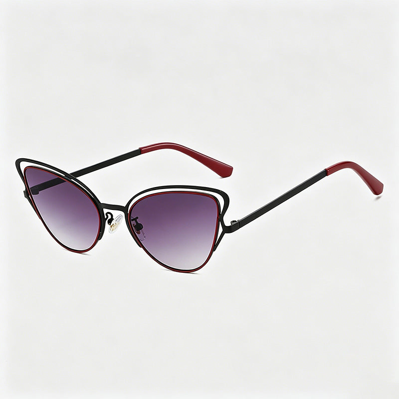 Stylish Hollow Cat-Eye Metal Frame Gradient Lens Sunglasses