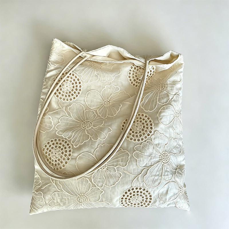 Minimalist Cotton Hollow Floral Storage Tote