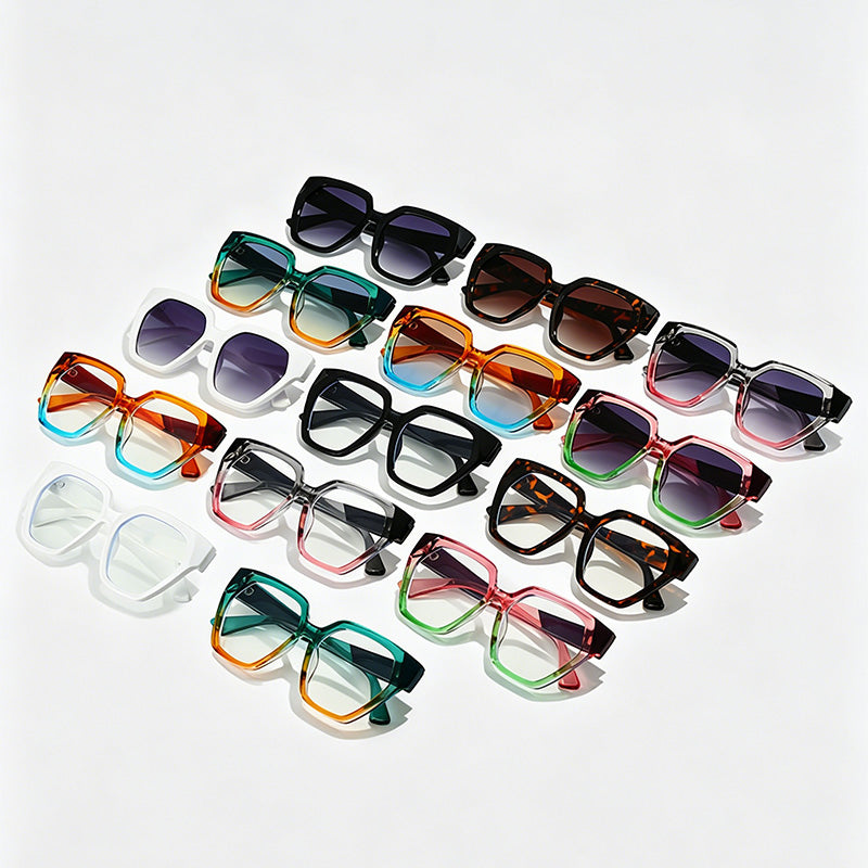 Gradient Two-Tone Geometric Square PC Fashion Sunglasses
