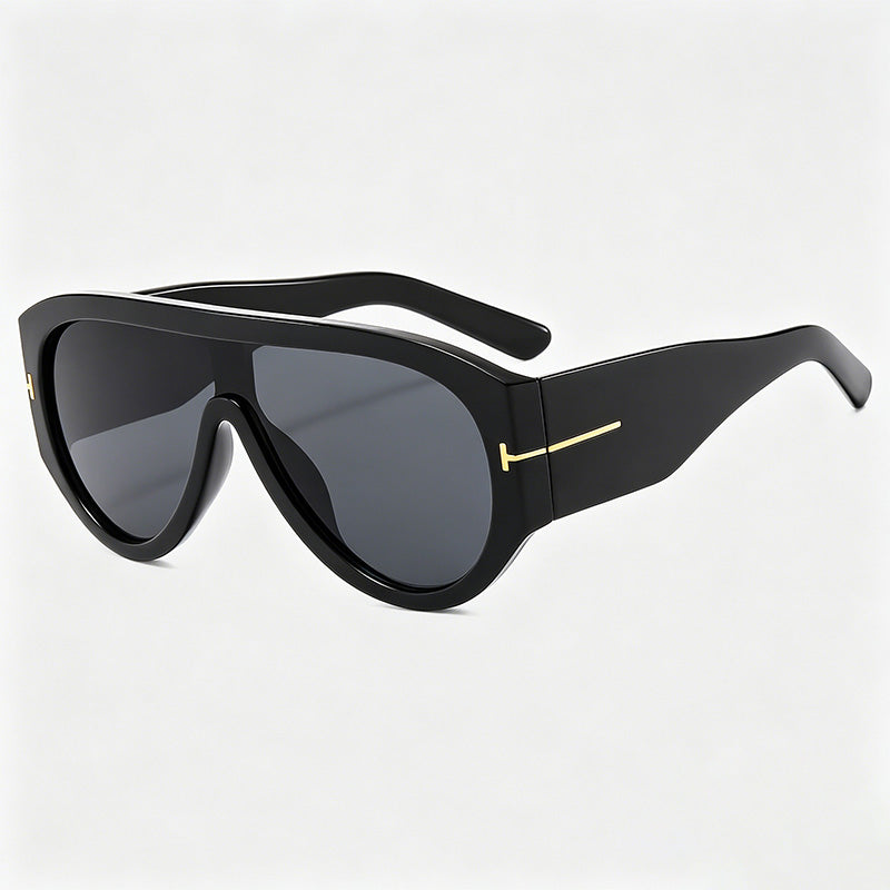 One-piece Integrated Thick Rim Aviator Sunglasses