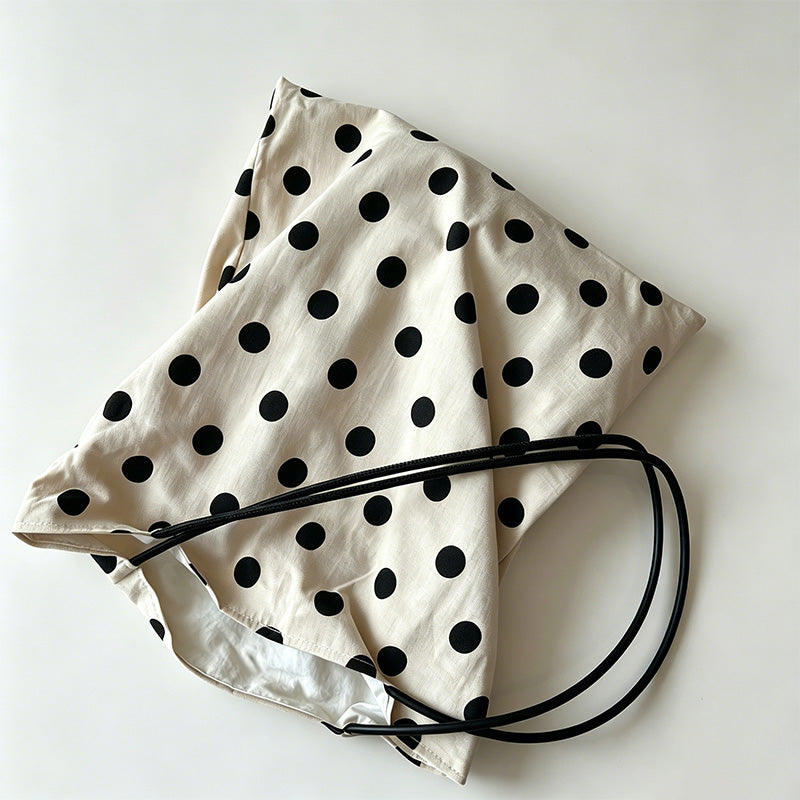 Casual Cotton Linen Polka Dot Shoulder Bag