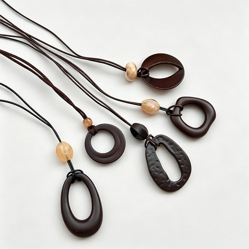Retro Irregular Pendant Leather Cord Necklace
