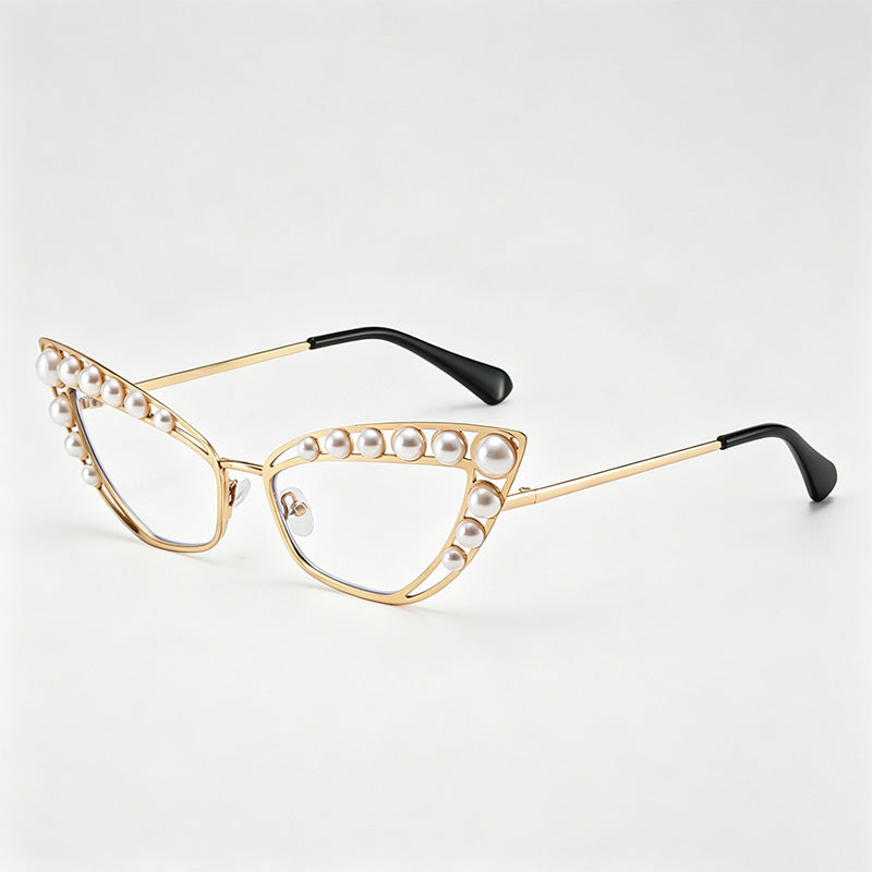 Luxury Pearl Cat-Eye Metal Frame Fashion Sunglasses