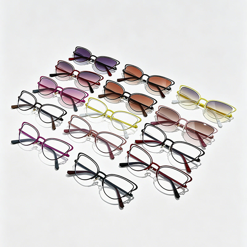 Stylish Hollow Cat-Eye Metal Frame Gradient Lens Sunglasses