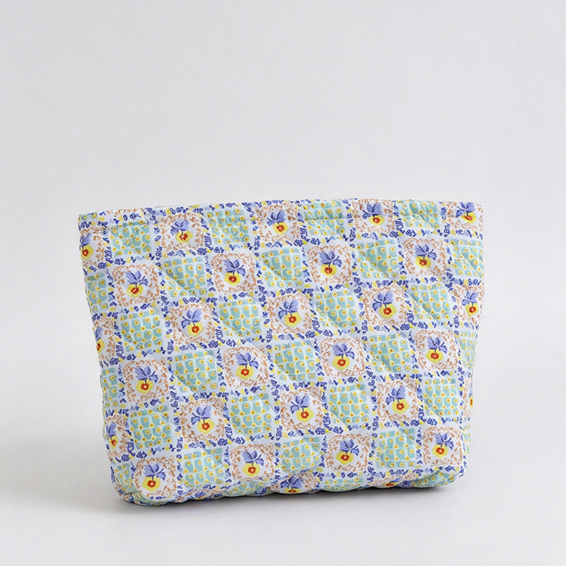 Floral Quilted Capacity Cosmetic Pouch