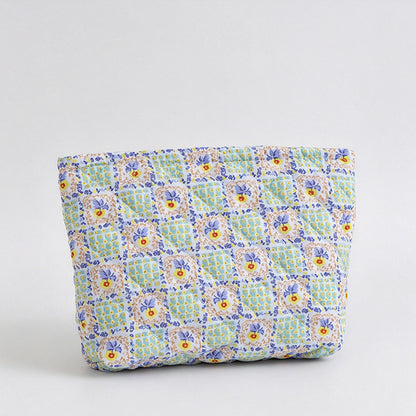Floral Quilted Capacity Cosmetic Pouch