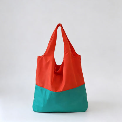 Two-Tone Spliced Foldable Shopping Tote