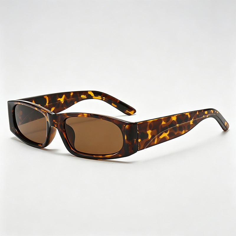 Vintage Slim Narrow Rectangle Patchwork Leopard Print Sunglasses