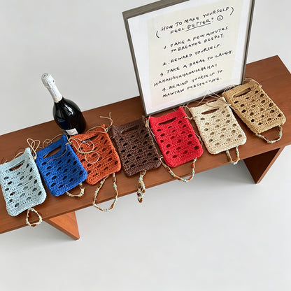 Hollow Crochet Drawstring Mini Phone Crossbody Bag