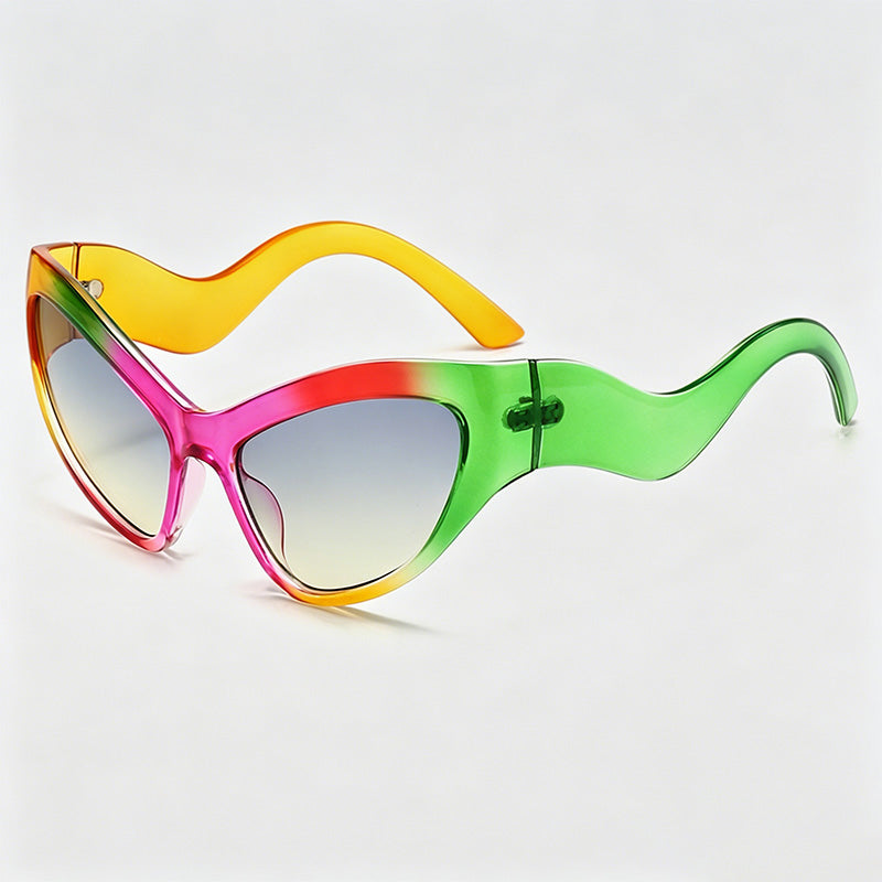 Gradient Rainbow Wavy Temple Cat Eye Sunglasses