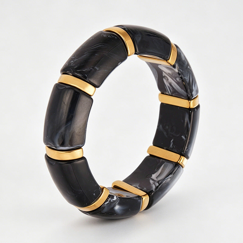 Vintage Marbled Resin Spacer Stretch Bangle Bracelet
