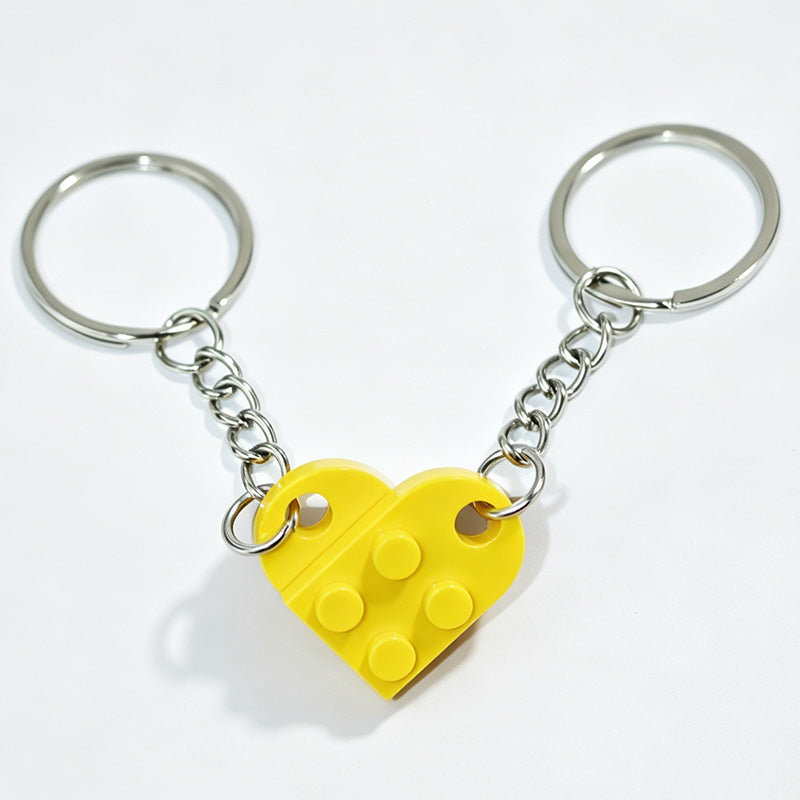 Split Heart Building Block Couple Keychain
