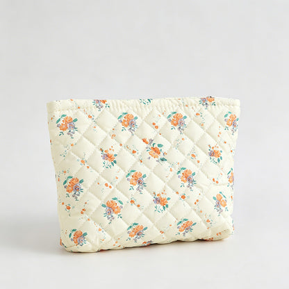 Floral Quilted Capacity Cosmetic Pouch