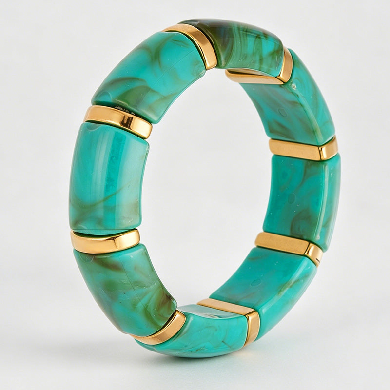 Vintage Marbled Resin Spacer Stretch Bangle Bracelet