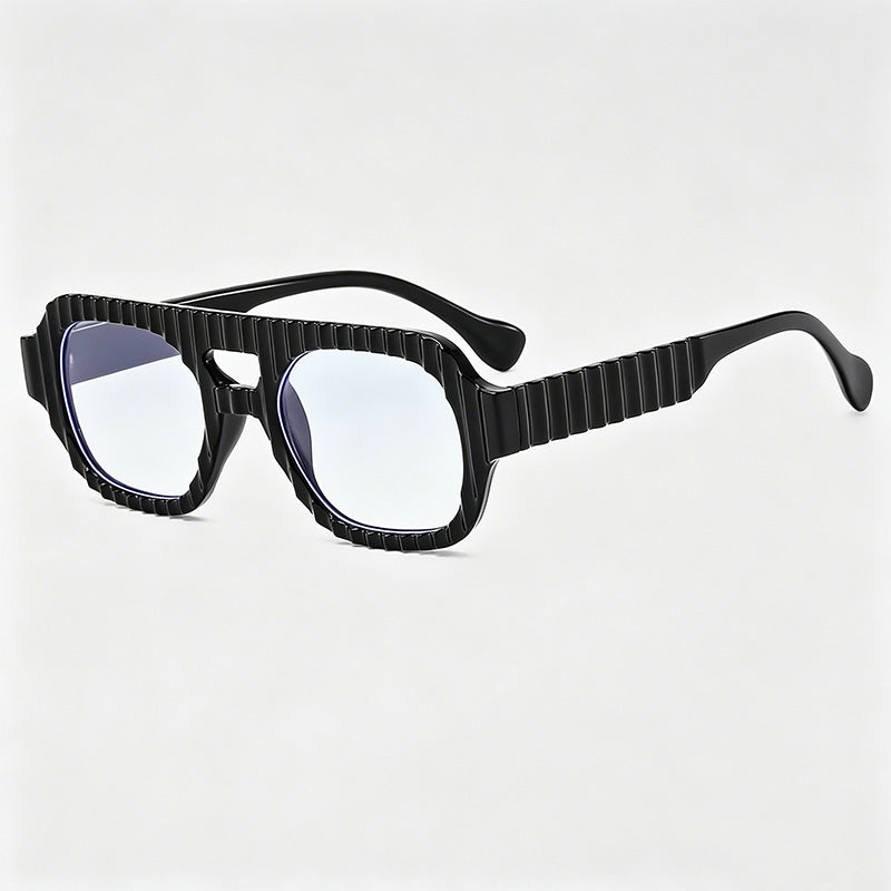 Vertical Rib Textured Double Bridge Square Aviator Sunglasses