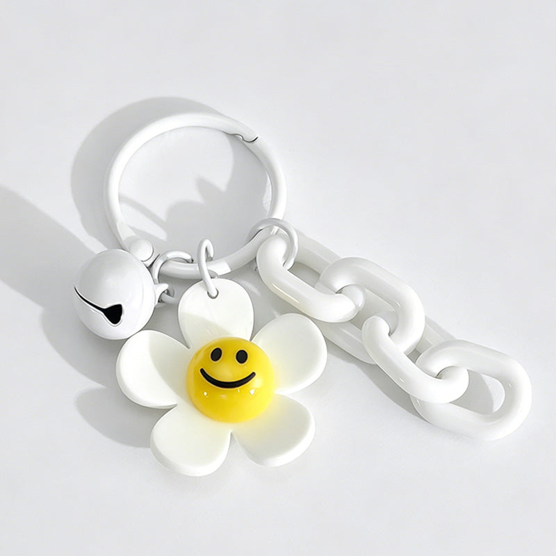 Smiley Face Daisy Flower Keychain