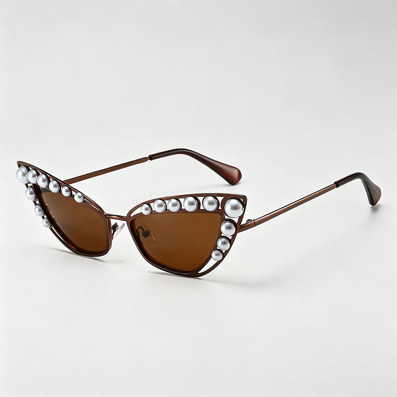 Luxury Pearl Cat-Eye Metal Frame Fashion Sunglasses