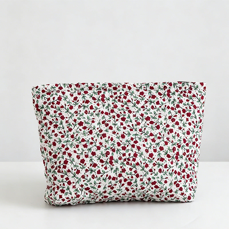 Floral Quilted Capacity Cosmetic Pouch