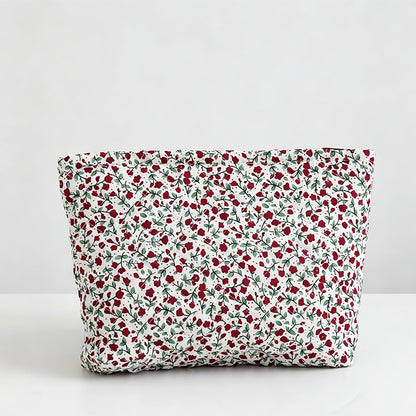 Floral Quilted Capacity Cosmetic Pouch