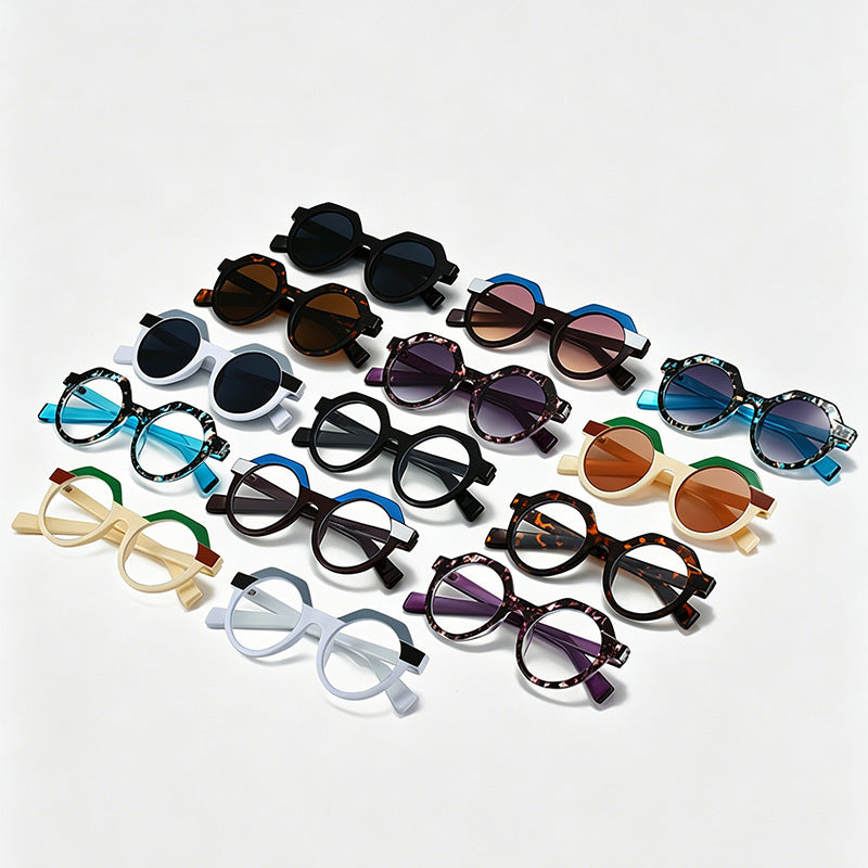 Vintage Two-Tone Round Octagon PC Fashion Sunglasses