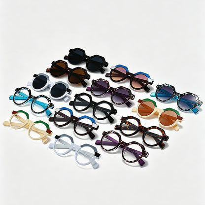 Vintage Two-Tone Round Octagon PC Fashion Sunglasses