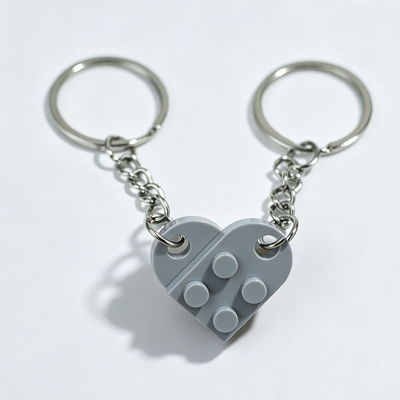 Split Heart Building Block Couple Keychain