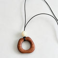 Geometric Square Wood Pendant Long Ethnic Necklace